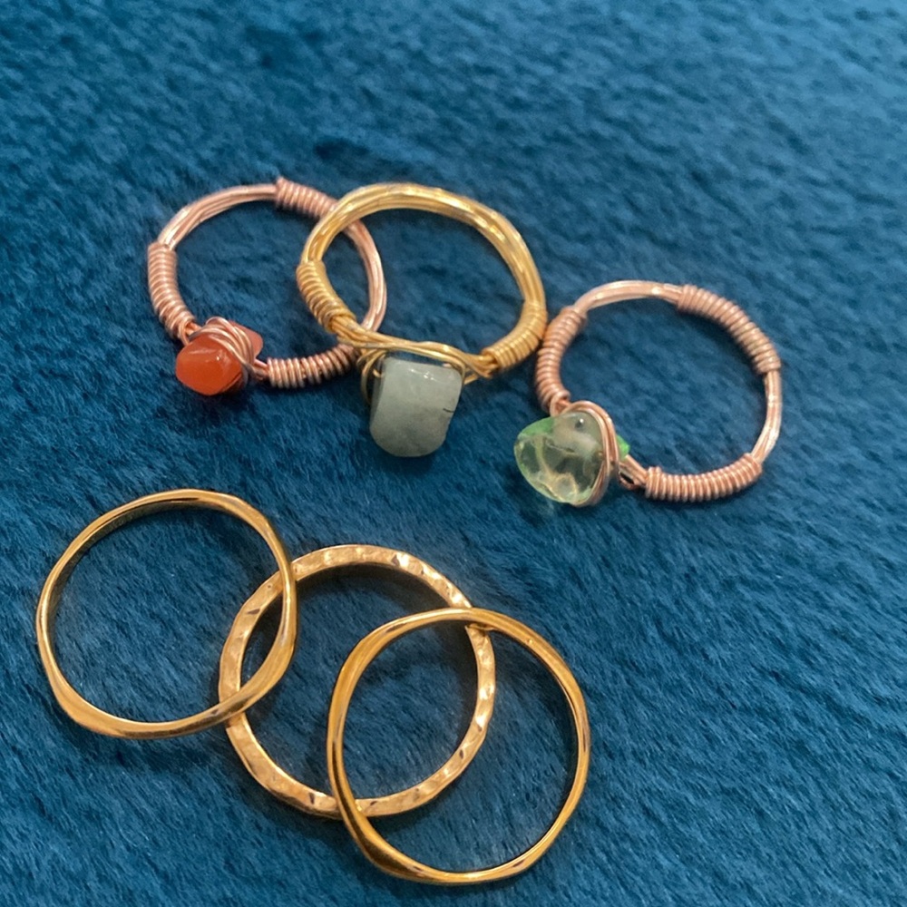 3 custom made rings with gemstones and 3 fashion gold rings - Picture 2 of 3